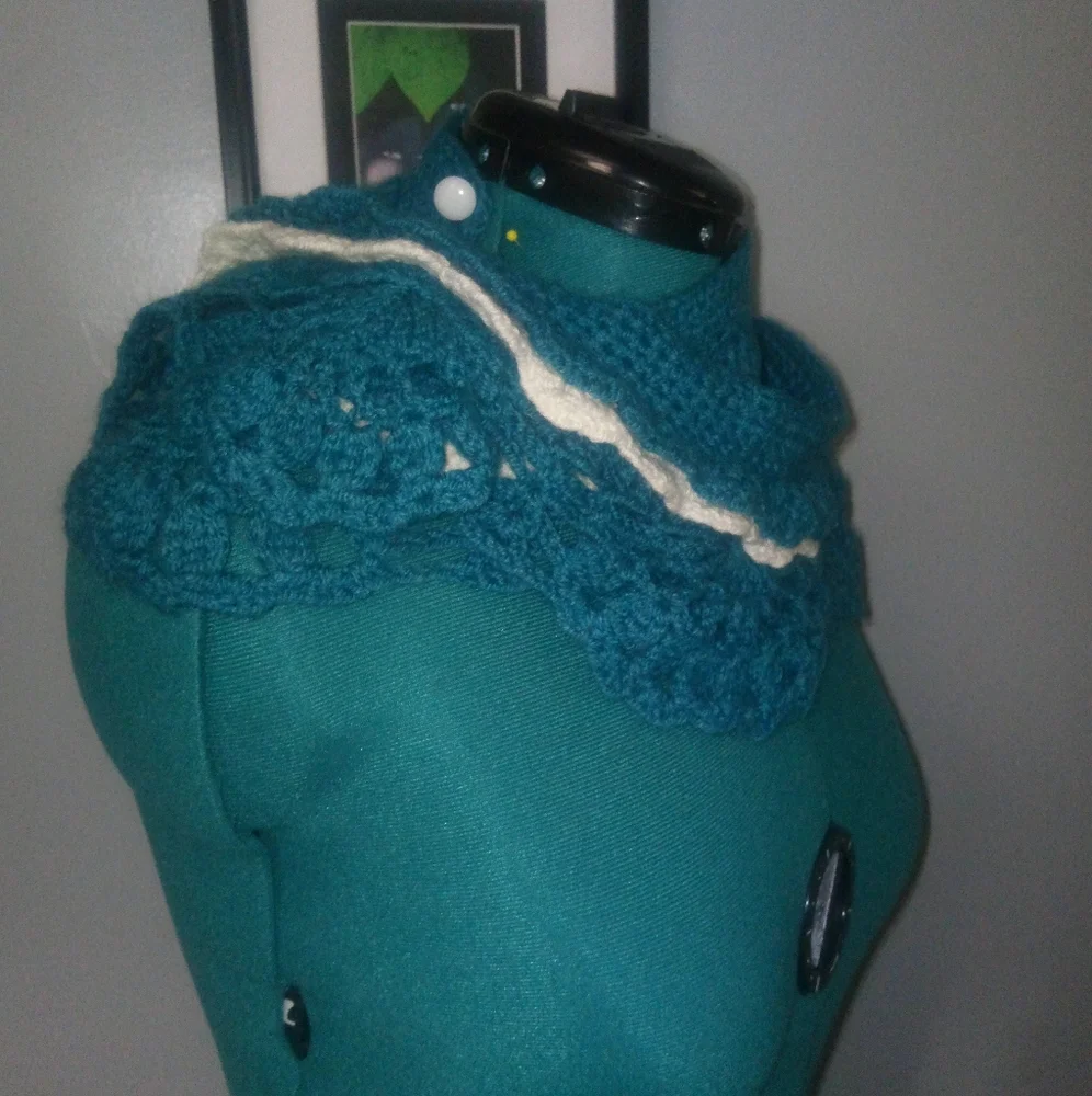 Crochet Multi-Wear Scarf/Wrap/Vest/Accessory in Teal & White NEW